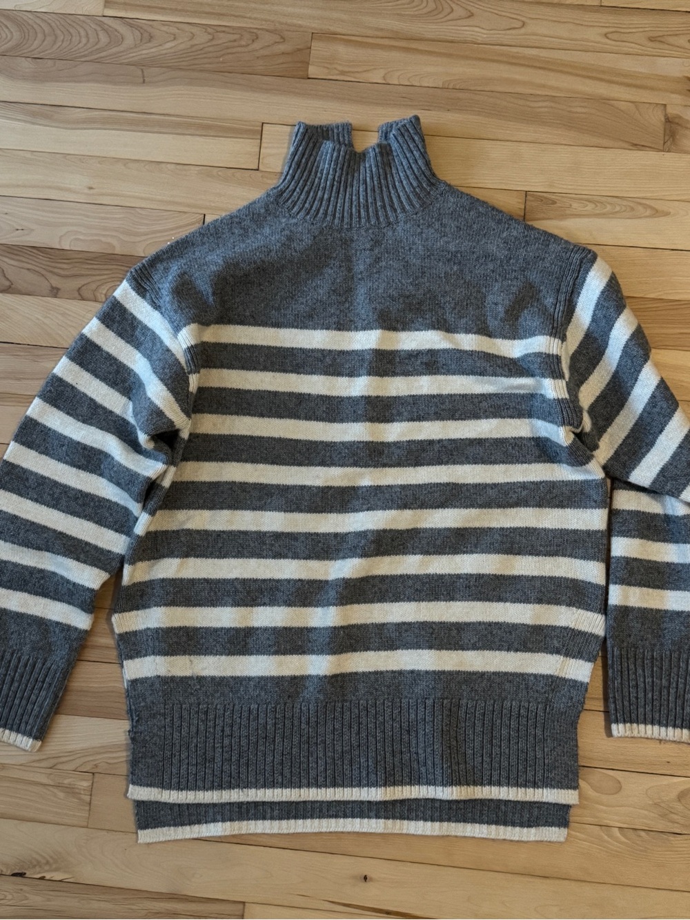 H&M Gray and Cream Striped Turtleneck Sweater